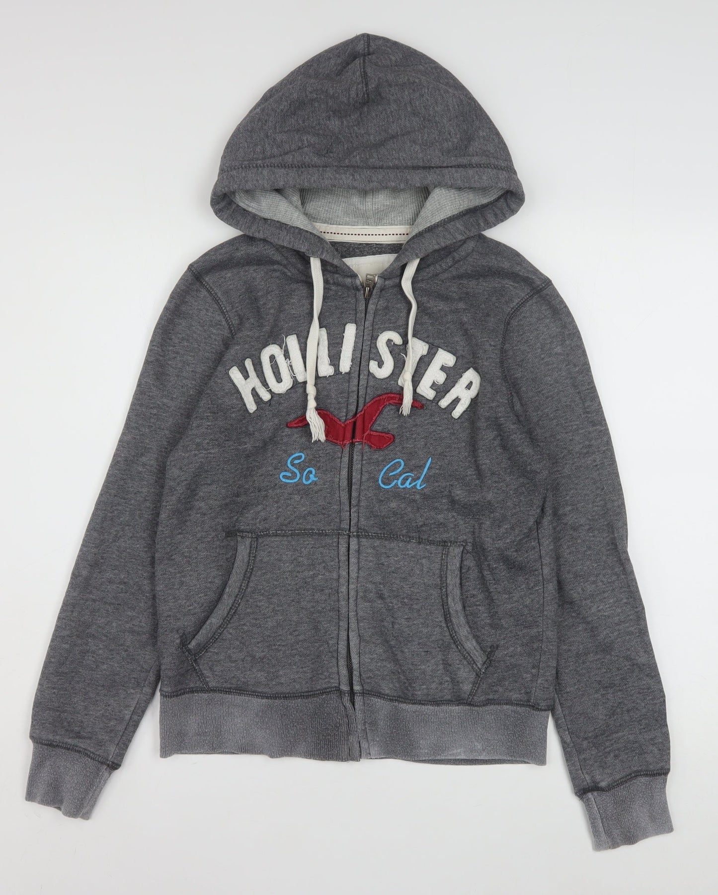 Hollister Women Grey Full Zip Hoodie Medium Embroidered SoCal Logo