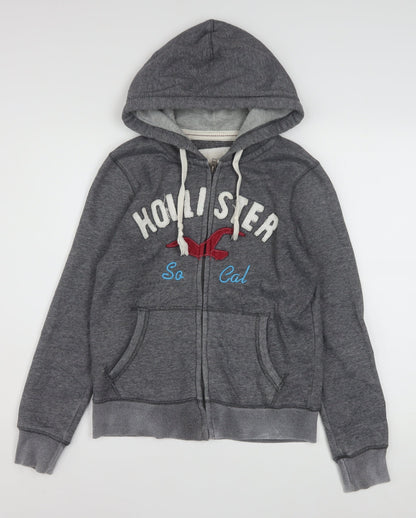 Hollister Women Grey Full Zip Hoodie Medium Embroidered SoCal Logo