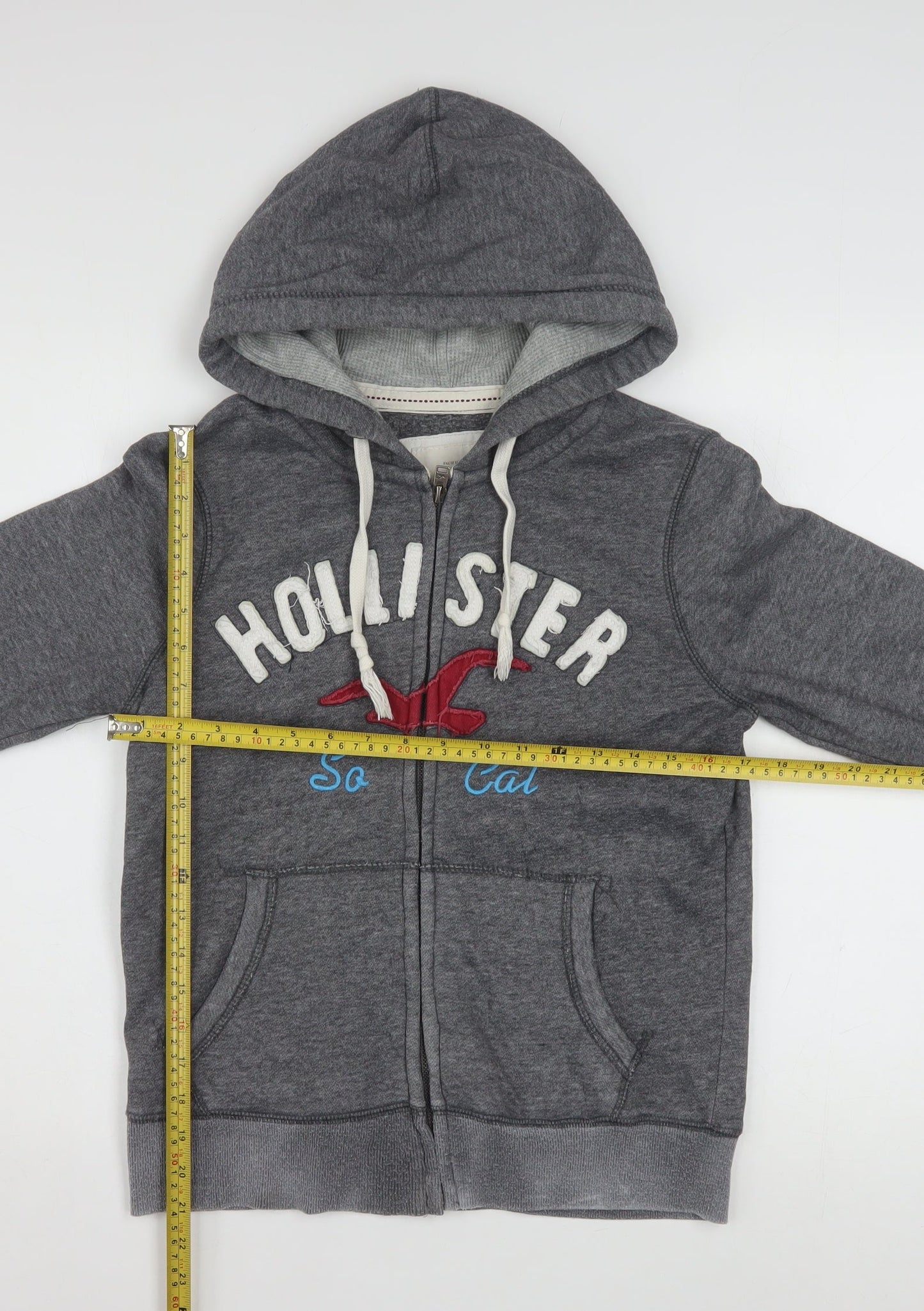 Hollister Women Grey Full Zip Hoodie Medium Embroidered SoCal Logo