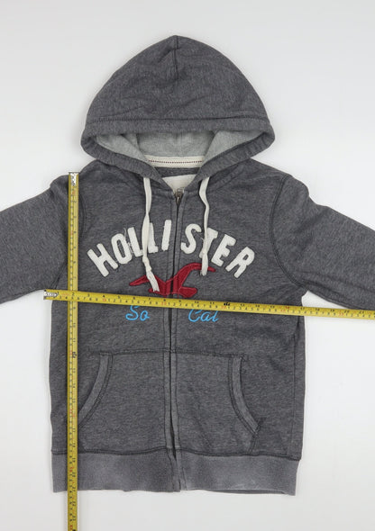 Hollister Women Grey Full Zip Hoodie Medium Embroidered SoCal Logo