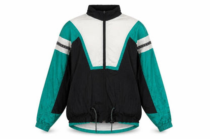 Sunterra Men’s Black Green White 90s Windbreaker Jacket Size S Retro