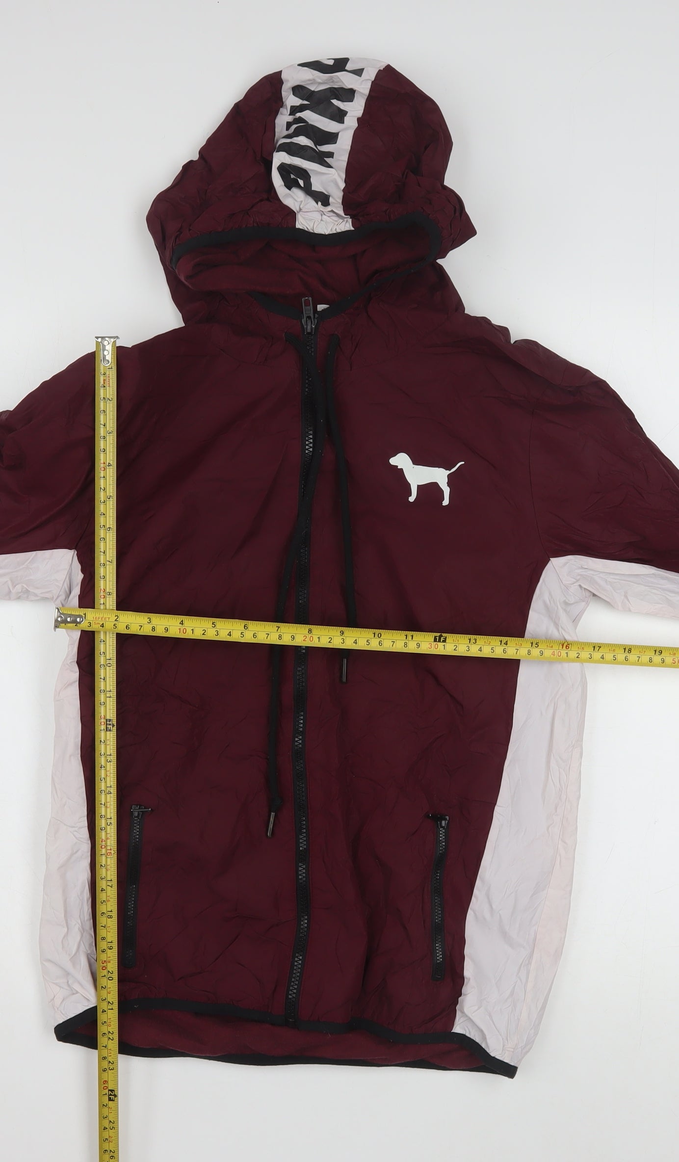 Victoria's Secret PINK Women's Red Windbreaker Jacket XS Hooded Zip Casual