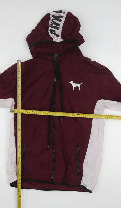 Victoria's Secret PINK Women's Red Windbreaker Jacket XS Hooded Zip Casual