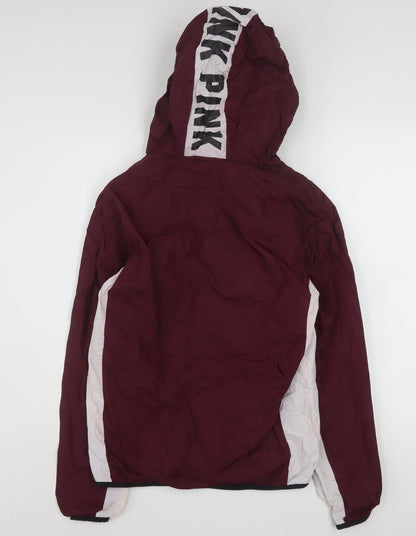 Victoria's Secret PINK Women's Red Windbreaker Jacket XS Hooded Zip Casual