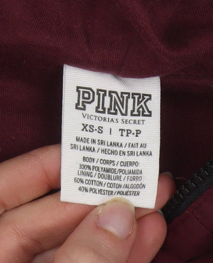 Victoria's Secret PINK Women's Red Windbreaker Jacket XS Hooded Zip Casual