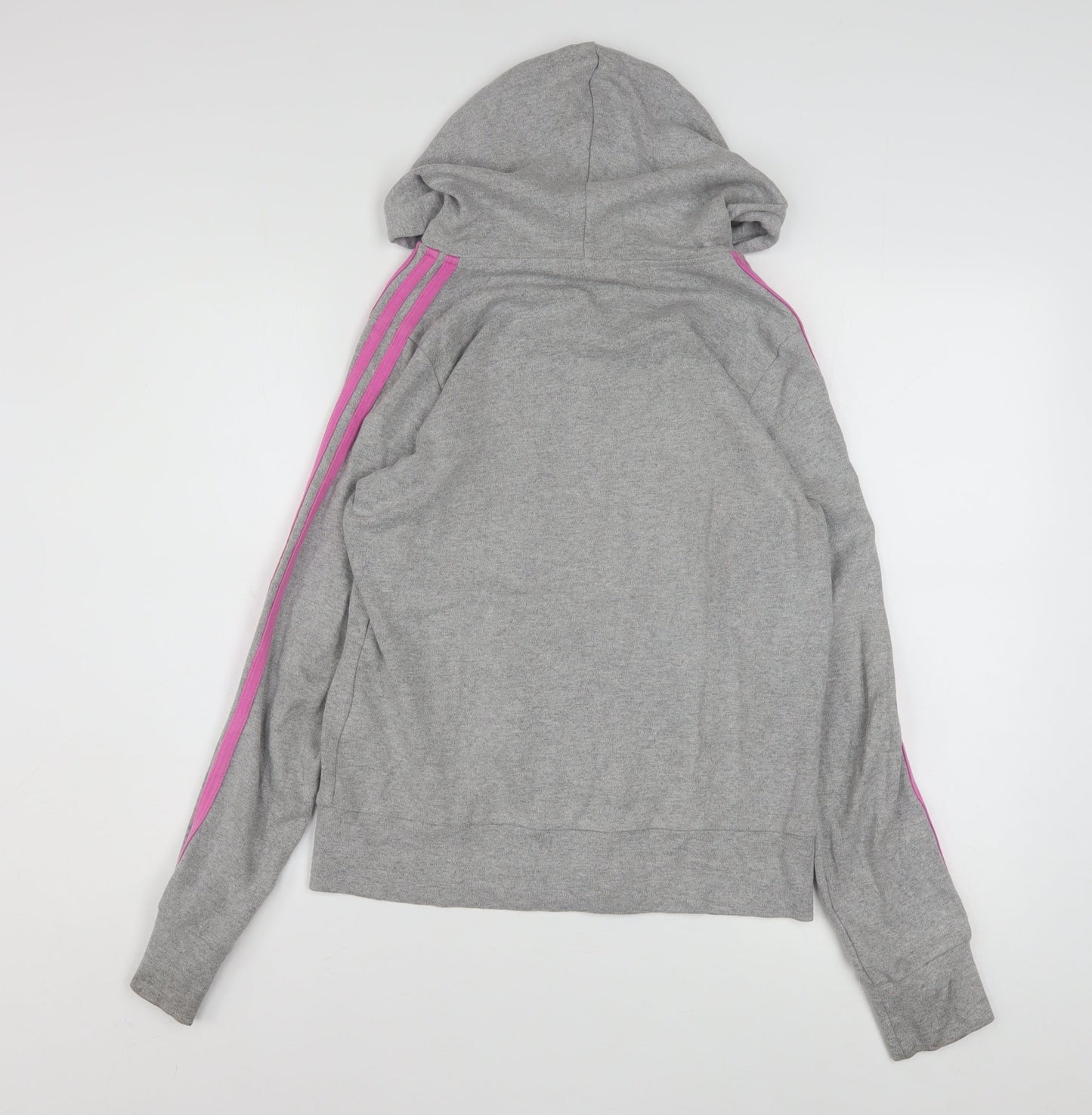 Adidas Women Grey Full Zip Hoodie Size 12 Cotton Blend Hooded Sweatshirt