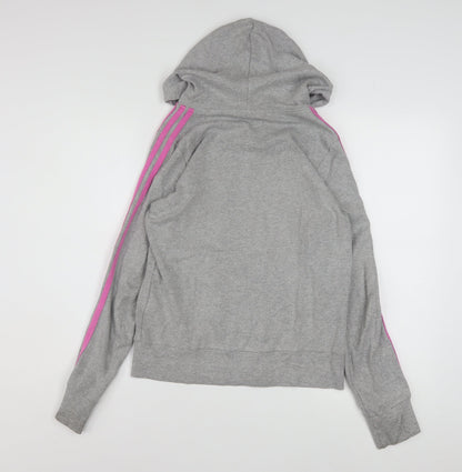 Adidas Women Grey Full Zip Hoodie Size 12 Cotton Blend Hooded Sweatshirt