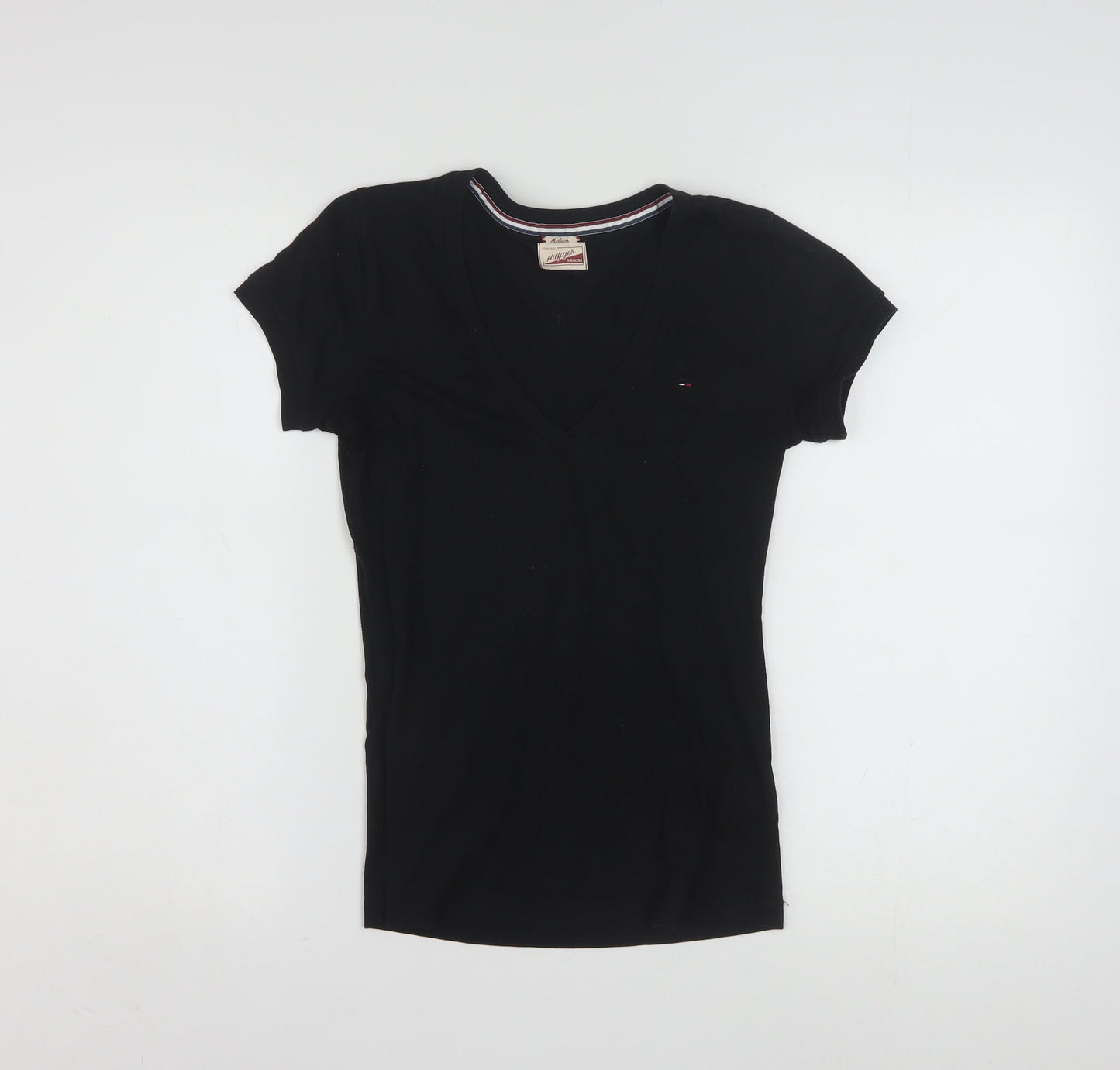 Tommy Hilfiger Women Black Classic V-Neck Short Sleeve T-Shirt M