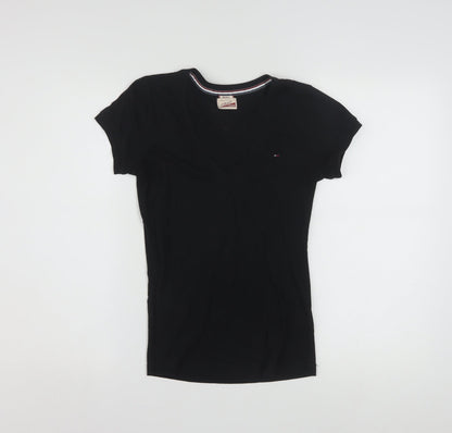 Tommy Hilfiger Women Black Classic V-Neck Short Sleeve T-Shirt M