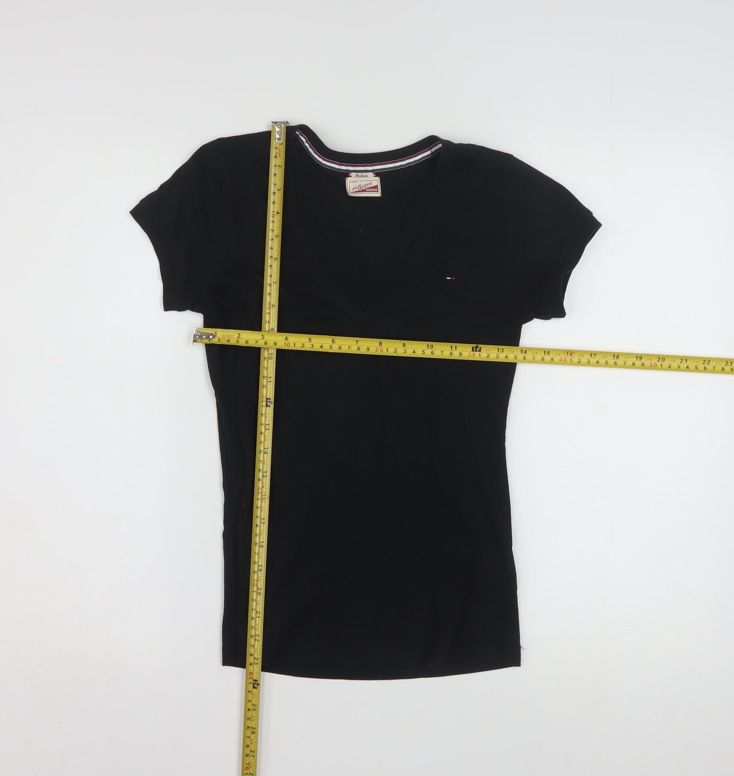 Tommy Hilfiger Women Black Classic V-Neck Short Sleeve T-Shirt M