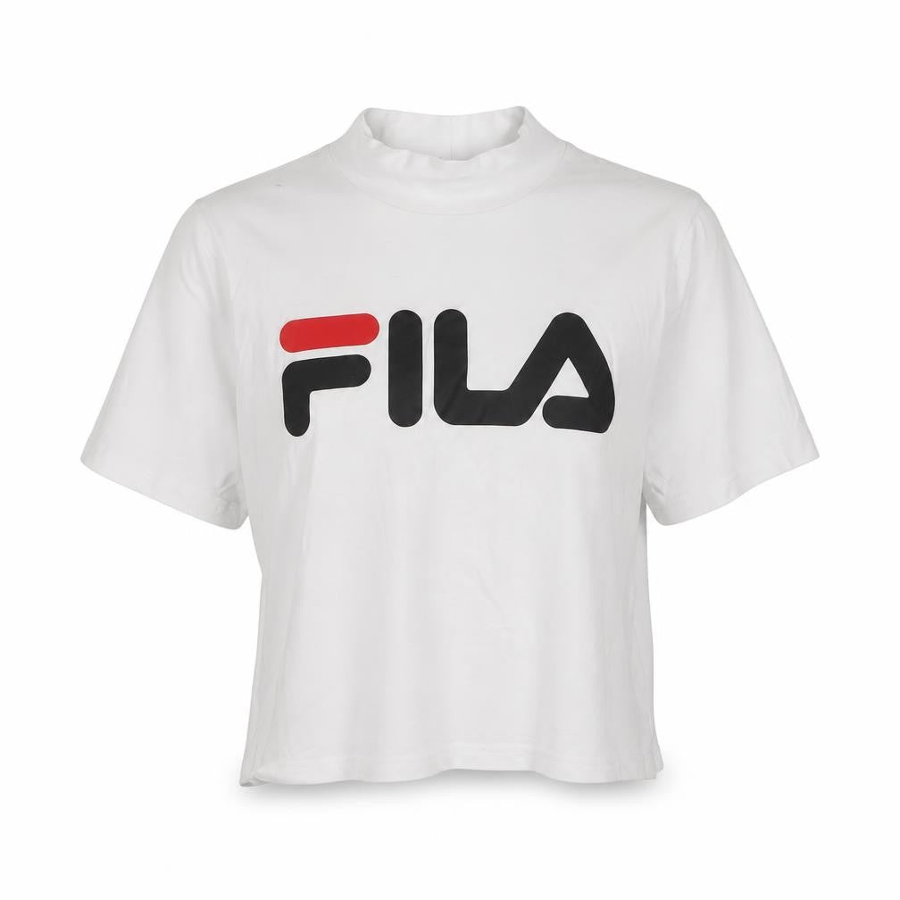 FILA Women's White Cropped T-Shirt High Neck Short Sleeve M