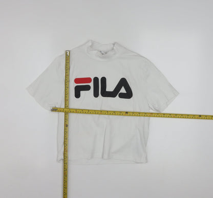 FILA Women's White Cropped T-Shirt High Neck Short Sleeve M