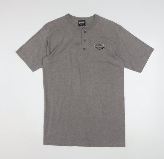Harley-Davidson Men's Grey Henley T-Shirt L Classic Cotton Blend