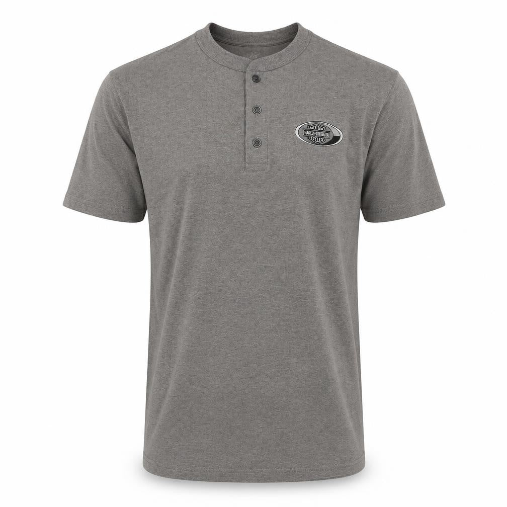Harley-Davidson Men's Grey Henley T-Shirt L Classic Cotton Blend
