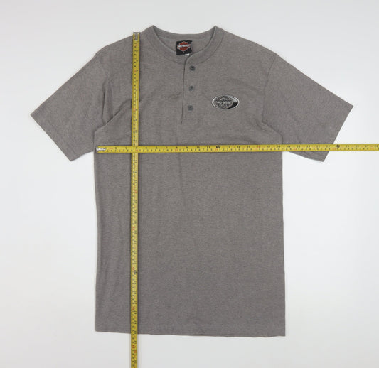 Harley-Davidson Men's Grey Henley T-Shirt L Classic Cotton Blend