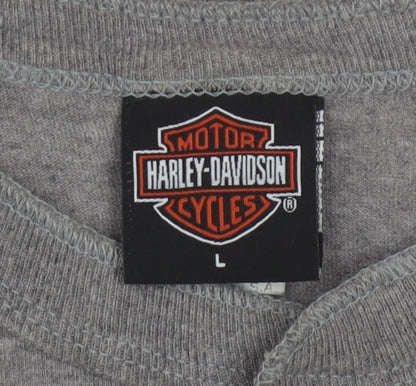 Harley-Davidson Men's Grey Henley T-Shirt L Classic Cotton Blend