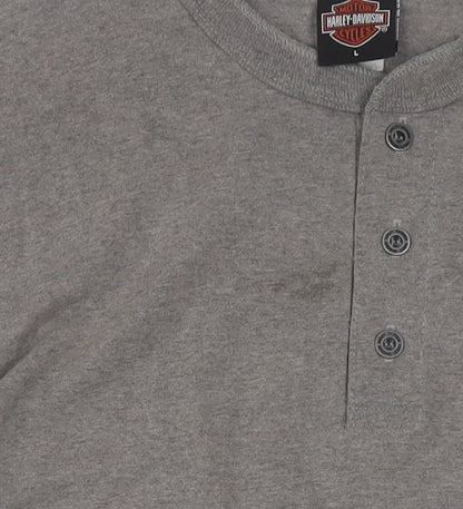 Harley-Davidson Men's Grey Henley T-Shirt L Classic Cotton Blend