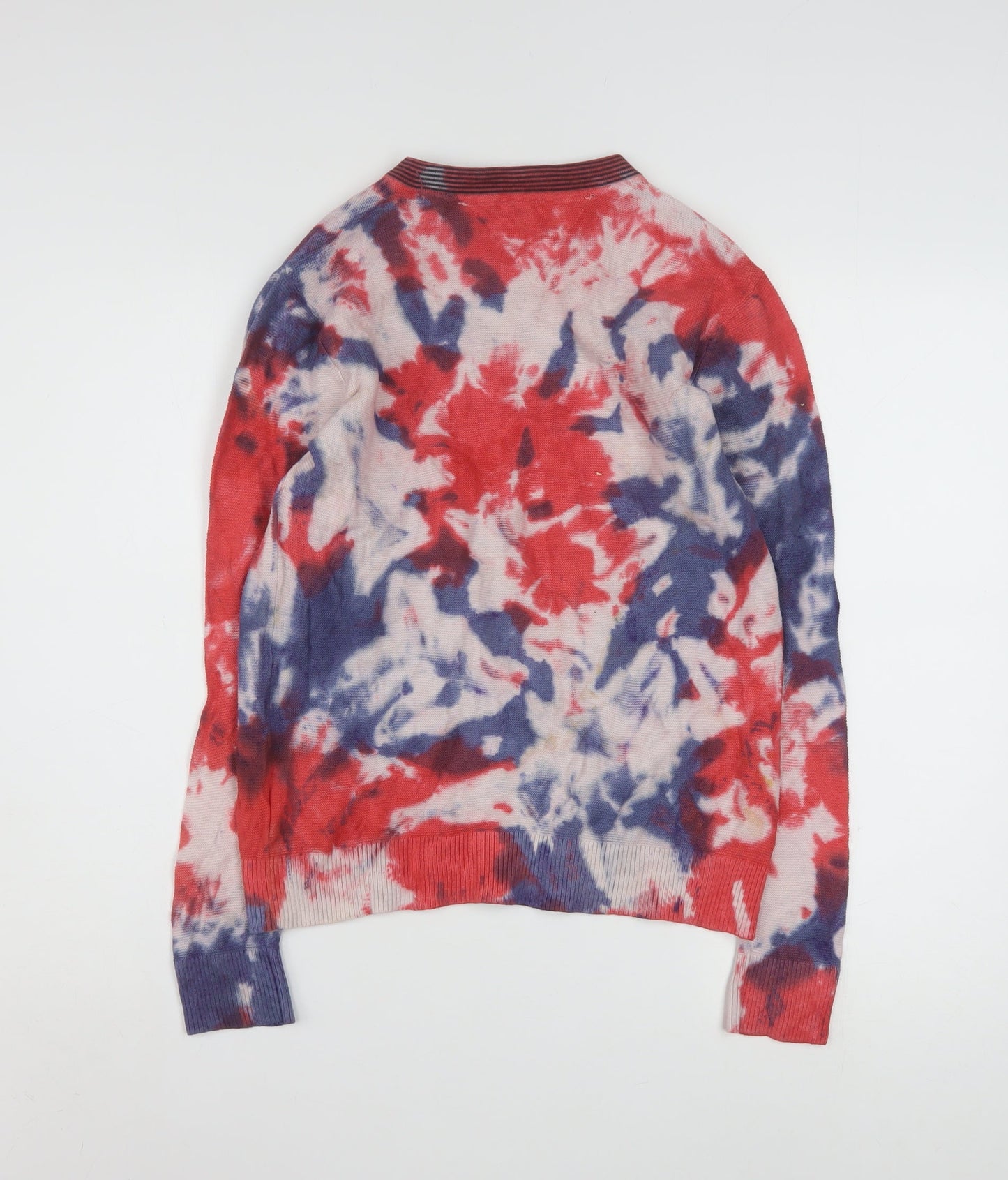 Tommy Hilfiger Women Red Blue Tie-Dye Cotton V-Neck Sweatshirt L 12-14