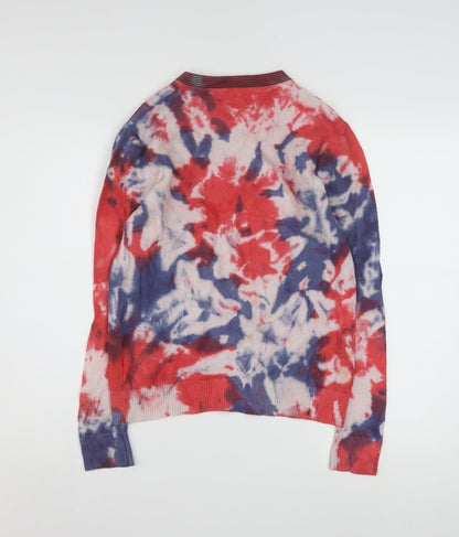 Tommy Hilfiger Women Red Blue Tie-Dye Cotton V-Neck Sweatshirt L 12-14