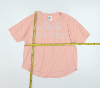 Adidas Womens Pink Short Sleeve Relaxed Logo T-Shirt Size 12