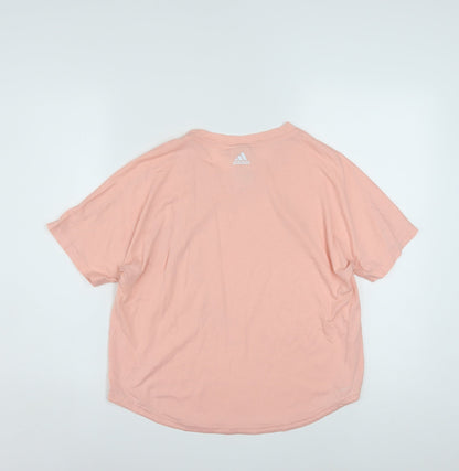 Adidas Womens Pink Short Sleeve Relaxed Logo T-Shirt Size 12