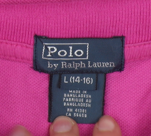 Ralph Lauren Women's Pink Cotton Polo Shirt L Short Sleeve Casual