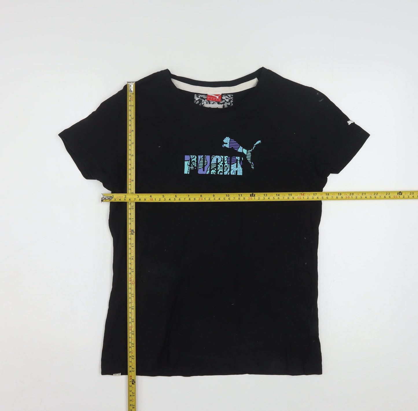 Puma Women's Black Cotton T-Shirt Size 14 Short Sleeve Casual