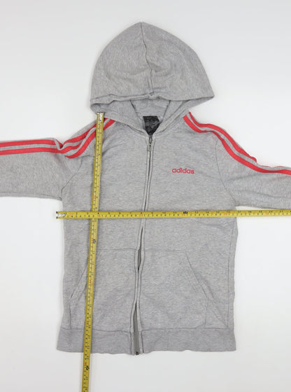 Adidas Women Grey Full Zip Hoodie Size M 12-14 Red Stripe Casual