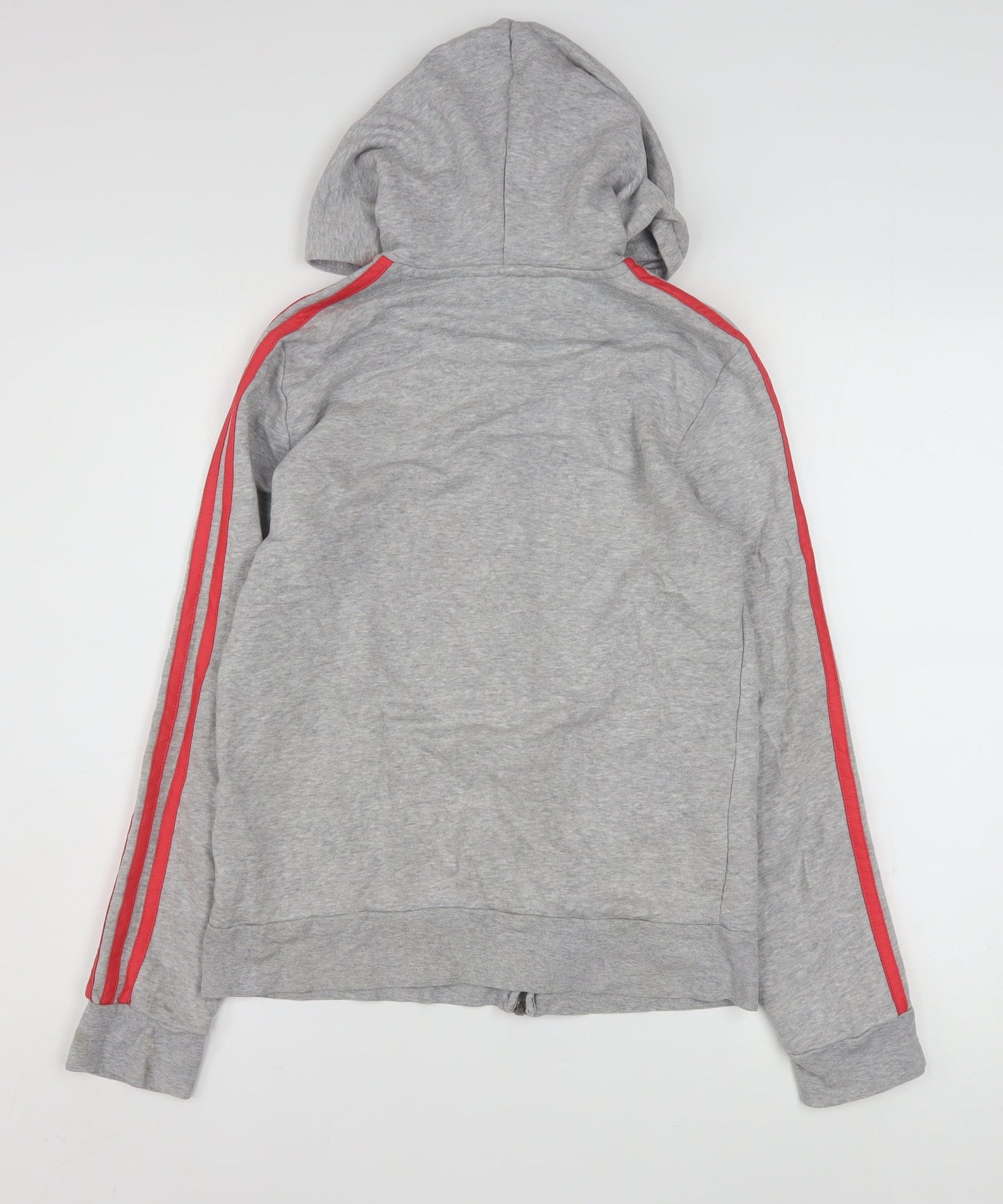 Adidas Women Grey Full Zip Hoodie Size M 12-14 Red Stripe Casual