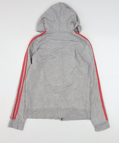 Adidas Women Grey Full Zip Hoodie Size M 12-14 Red Stripe Casual