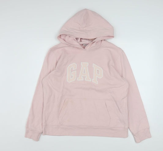 GAP Womens Pink Pullover Hoodie L Logo Cotton Blend Casual