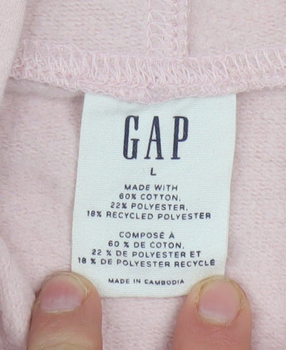 GAP Womens Pink Pullover Hoodie L Logo Cotton Blend Casual