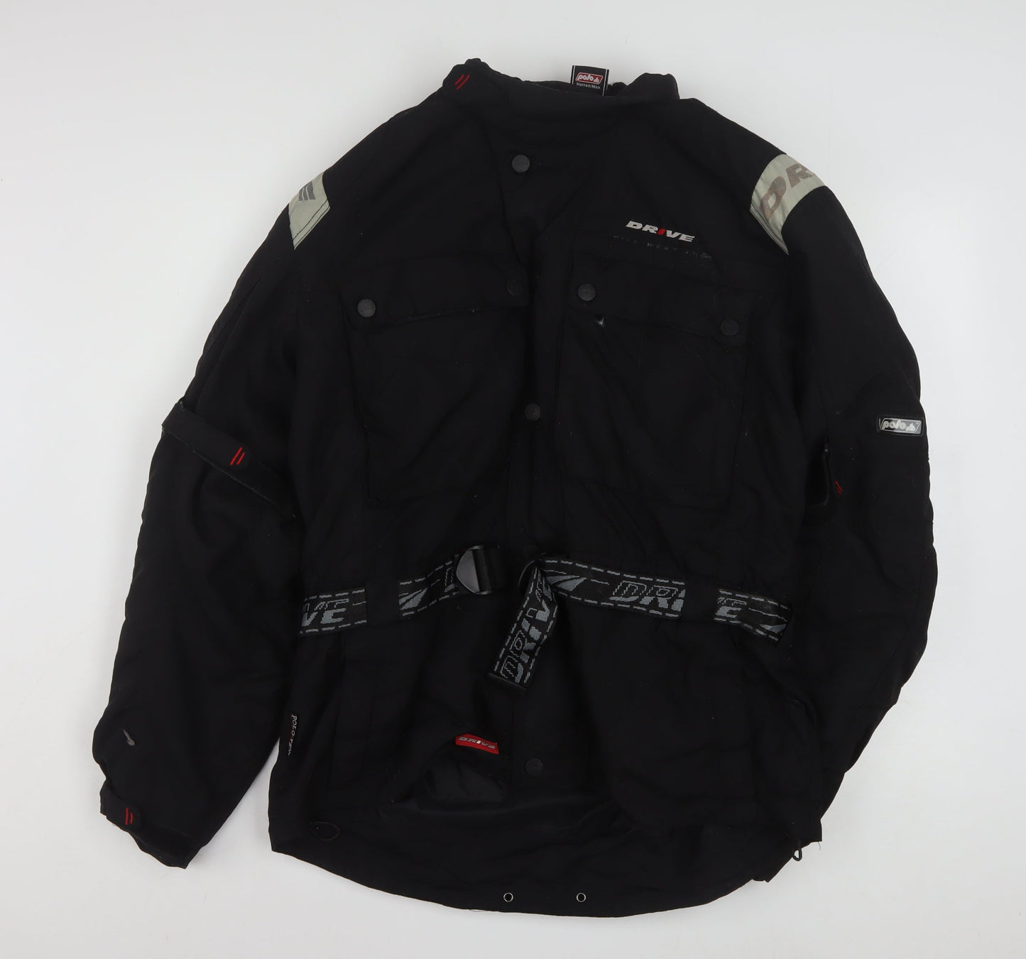 Polo Men’s Black XL Motorcycle Jacket Belted Reflective Water Resistant