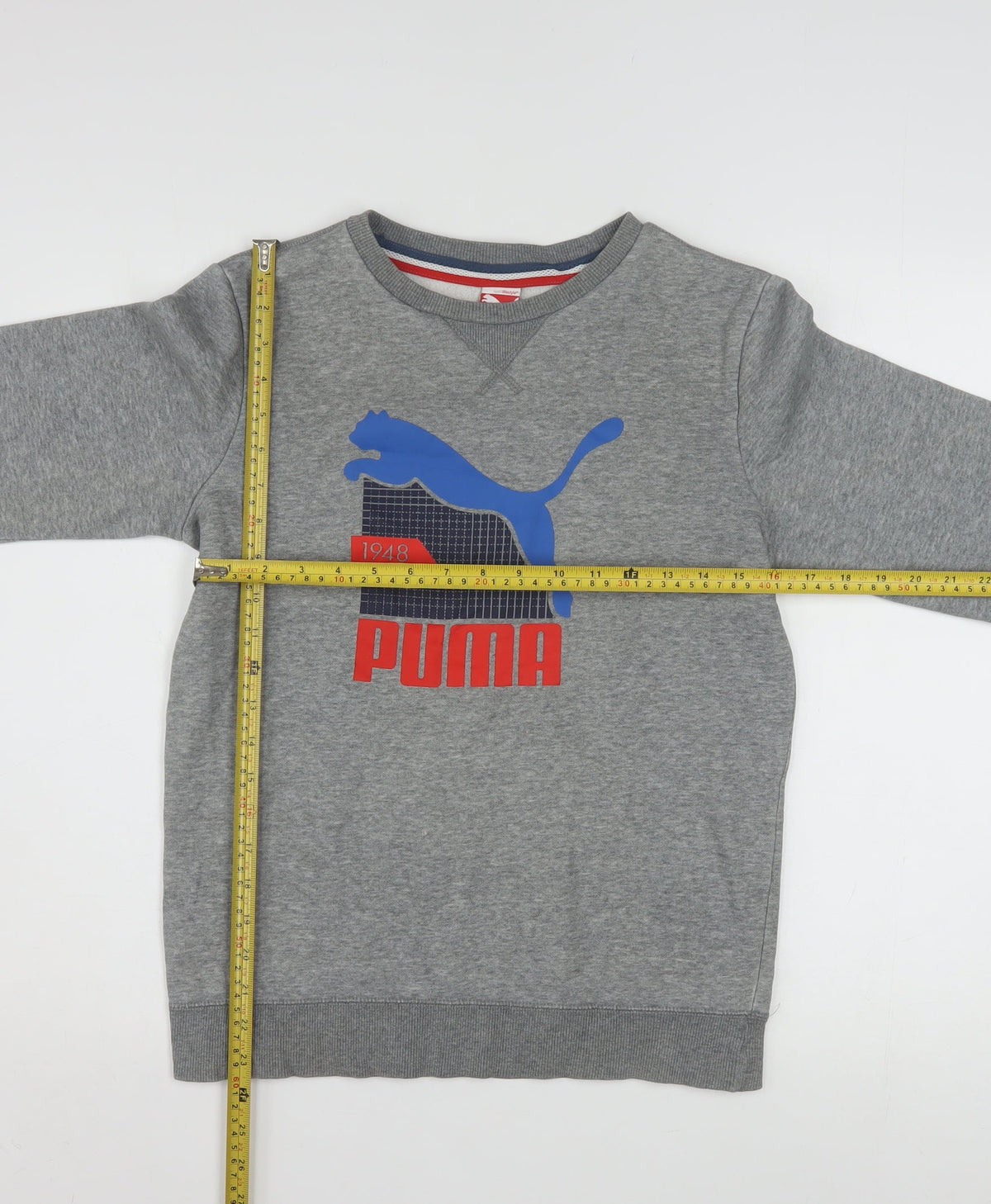 Puma Boys Grey 164 Pullover Crew Neck Sweatshirt with Logo Graphic