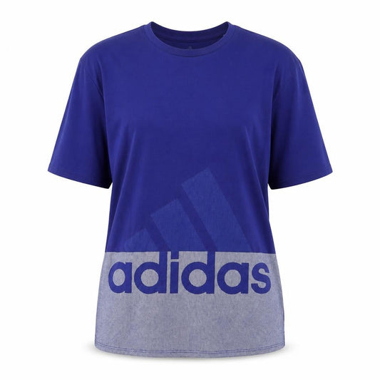 Front view of Adidas women’s blue climalite logo t-shirt, size M, 12-14