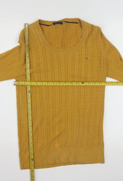 Tommy Hilfiger Men’s Yellow Cable-Knit Cotton Jumper Size L