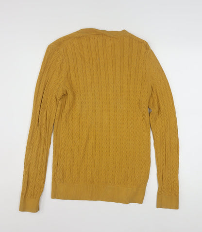 Tommy Hilfiger Men’s Yellow Cable-Knit Cotton Jumper Size L