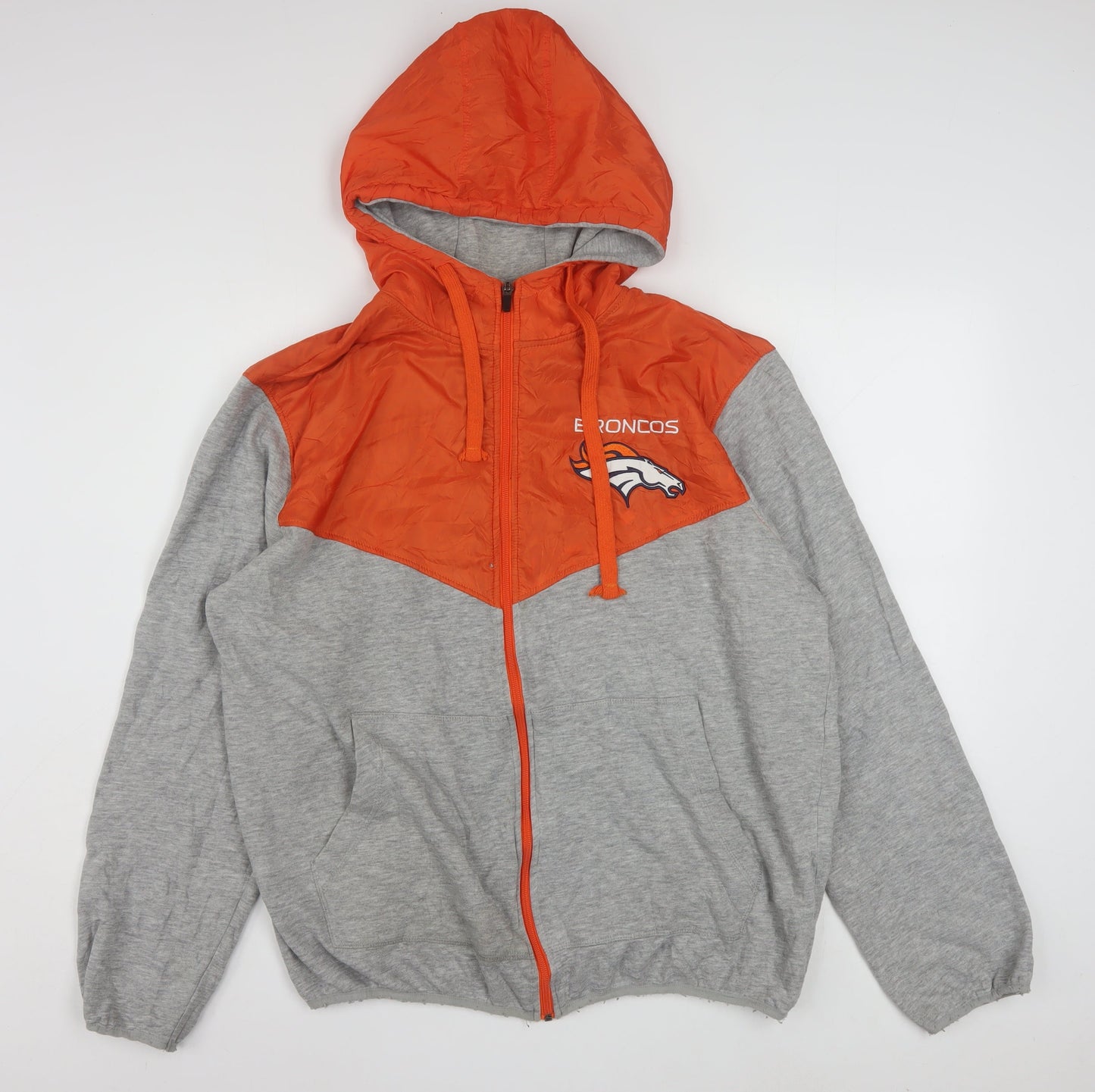 NFL Men's Grey Orange Full Zip Hoodie Large Sports Fleece