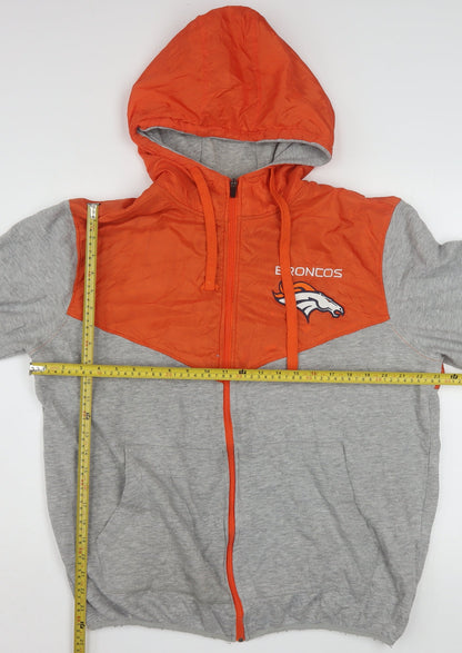 NFL Men's Grey Orange Full Zip Hoodie Large Sports Fleece