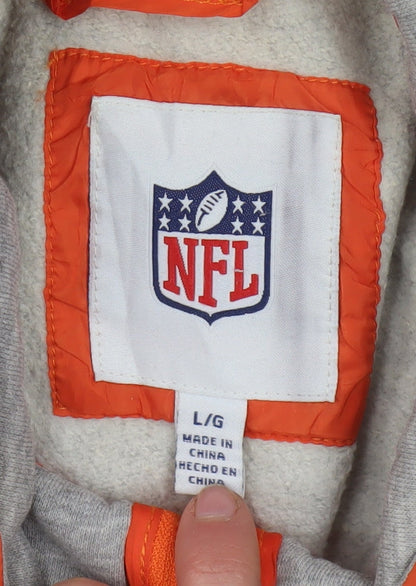 NFL Men's Grey Orange Full Zip Hoodie Large Sports Fleece