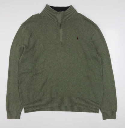 Polo Ralph Lauren Men's Green 2XL 1/2 Zip Cotton Jumper