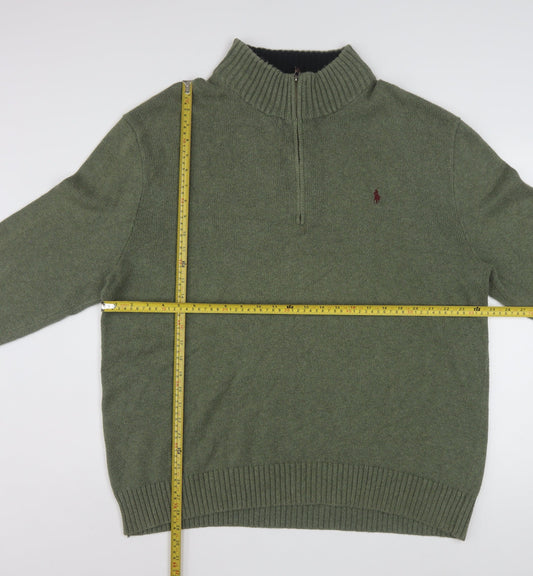 Polo Ralph Lauren Men's Green 2XL 1/2 Zip Cotton Jumper