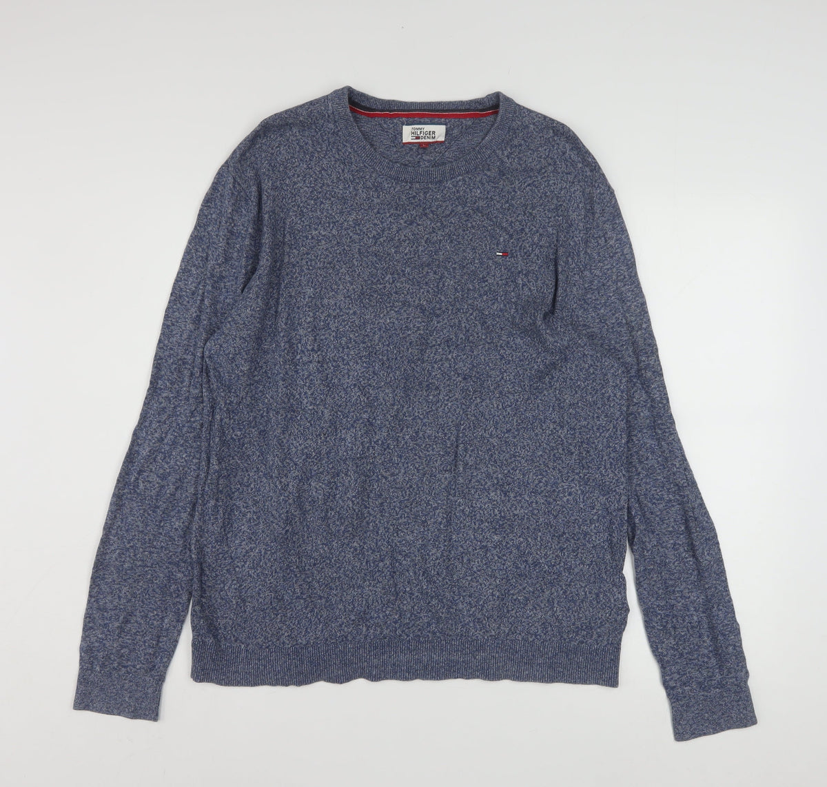 Tommy Hilfiger Men Blue Knit Cotton Crew Neck Pullover Sweatshirt L