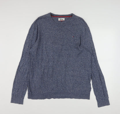 Tommy Hilfiger Men Blue Knit Cotton Crew Neck Pullover Sweatshirt L