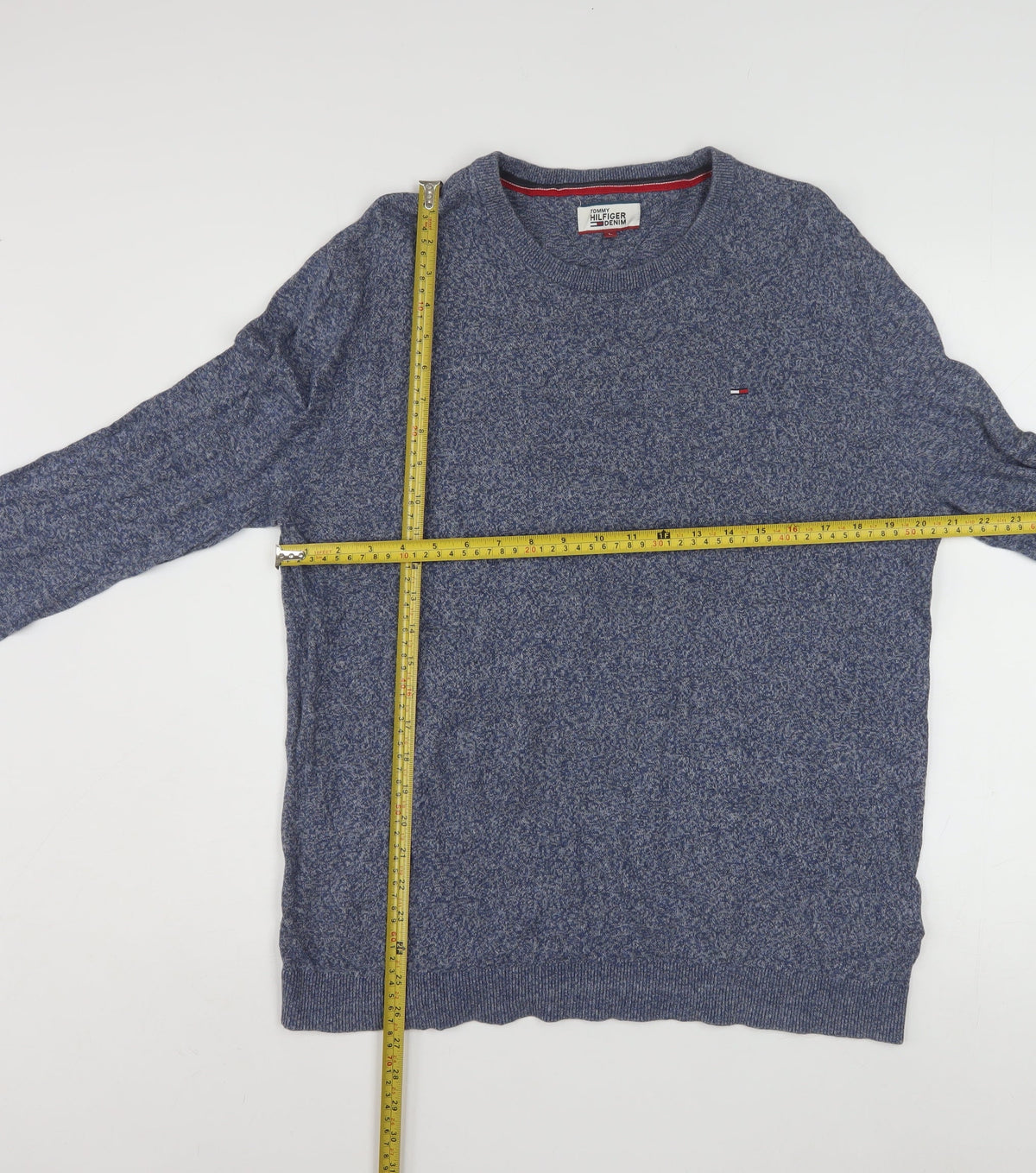 Tommy Hilfiger Men Blue Knit Cotton Crew Neck Pullover Sweatshirt L