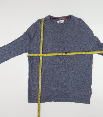 Tommy Hilfiger Men Blue Knit Cotton Crew Neck Pullover Sweatshirt L