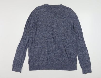 Tommy Hilfiger Men Blue Knit Cotton Crew Neck Pullover Sweatshirt L