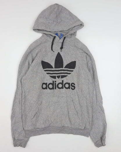 Adidas Mens Grey Pullover Hoodie M Graphic Logo Sportswear