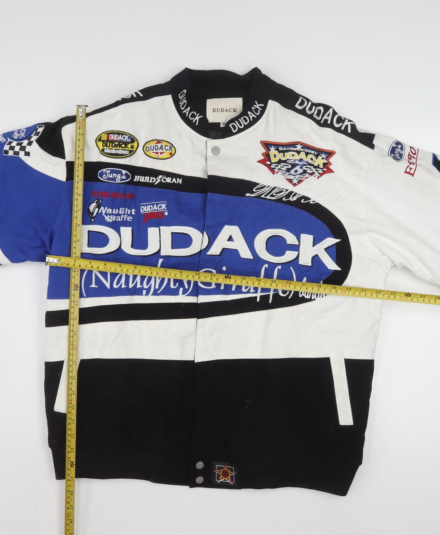 Dudack Men's Blue Varsity Racing Jacket Size M Embroidered Motorsport Style