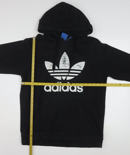 Adidas Mens Black Pullover Hoodie Logo Fleece Sweatshirt Size M
